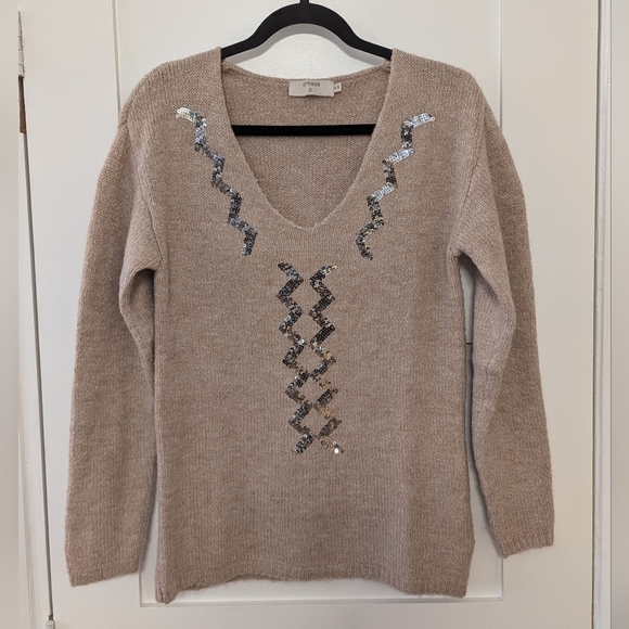 Cream CRHaza Sequins Pullover Knit Sweater - Picture 2 of 8